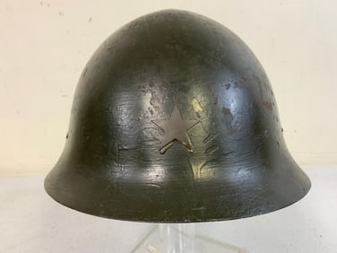WWII JAPANESE TYPE 90 COMBAT HELMET BATTLE DAMAGED
