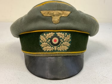 WWII GERMAN ARMY CAVALRY OFFICER CRUSHER TYPE VISOR HAT CAP