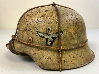 WWII GERMAN LUFTWAFFE M40 COMBAT HELMET WITH TROPICAL CAMO PAINT AND WIRE