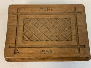 WWII GERMAN 1945 DATED FIELD MADE HAND CARVED WOODEN CIGAR BOX