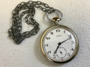 SWISS MADE CYMA POCKET WATCH SS SHOOTING IST PRIZE ENGRAVED