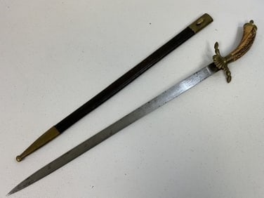 ANTIQUE GERMAN HUNTING DAGGER SHORT SWORD HIRSCHFANGER WITH ETCHED BLADE