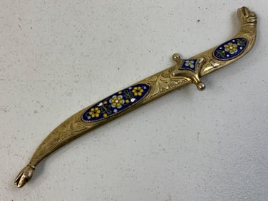 RUSSIAN DAGESTAN GILDED SILVER AND ENAMELS DECORATED DAGGER
