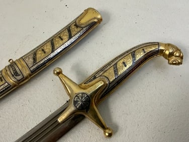 RUSSIAN DAGESTAN GILDED SILVER NIELLO DECORATED SWORD