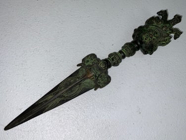 MONGOLIA ANTIQUE TIBETAN BRONZE PHURBA