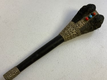 MONGOLIA ANTIQUE DECORATED TIBETAN BUDDHIST KANGLING HAND TRUMPET