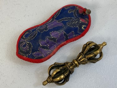 NEPAL BUDDHIST VAJRA WITH EMBROICERED CASE