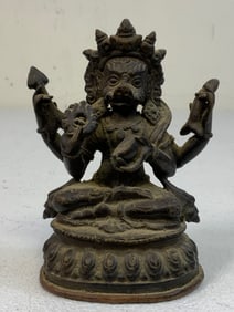 ANTIQUE OLD TIBET BOAR FACED MAHAKALA WITH ATTRIBUTES BRONZE