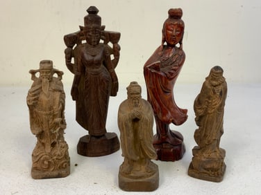 CHINA LOT OF 5 VINTAGE CARVED BOXWOOD FIGURES