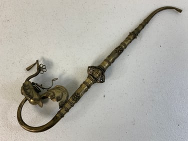 CHINA VINTAGE PAKTONG SILVER METAL ALLOY FILIGREE OPIUM PIPE WITH PEACOCK DECOR