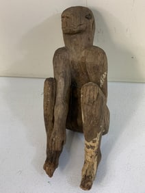 INDONESIA BORNEO TRIBAL DAYAK ANTIQUE WOOD SCULPTURE GUARDIAN HEAD HUNTER