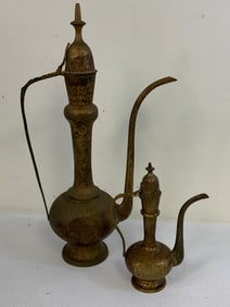 INDIA VINTAGE CARVED BRASS DRINK STORAGE VESSELS