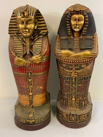 LARGE EGYPTIAN KING AND QUEEN SARCOPHAGUS STATUES CABINETS