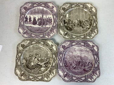 VINTGAGE COLONIAL TIMES BY CROWN DUCAL ENGLAND PORCELAIN PLATES