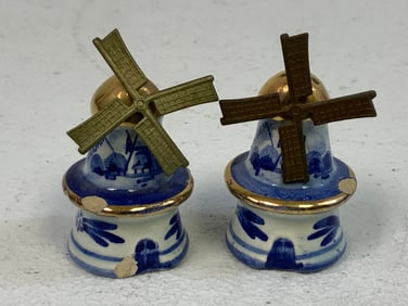 HOLLAND VINTAGE DUTCH HAND PAINTED DELFT BLUE PORCELAIN WINDMILLS