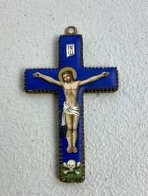 ANTIQUE ENAMELED GILDED BRASS CROSS