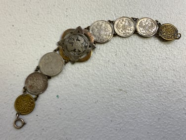 WWI IMPERIAL RUSSIAN COINS MADE INTO BRACELET BY WWI GERMAN TRAIN BATTALION 1916