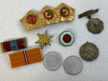 JAPAN WWII LOT OF MEDALS PINS AND COINS