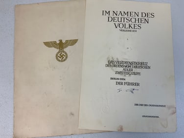 WWII GERMAN ORDER OF GERMAN EAGLE DOCUMENT WITH AWARD FOLDER
