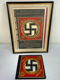 ADOLF HITLER FUHRER STANDART FRAMED PRINT AND SMALL MIMIATURE STANDART