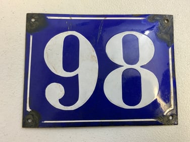 GERMANY THIRD REICH BUILDING NUMBER 98 PORCELAIN STEET SIGN