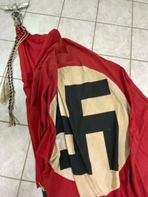 GERMANY THIRD REICH LARGE NATIONAL FLAG WITH POLE TASSLES AND POLE TOP