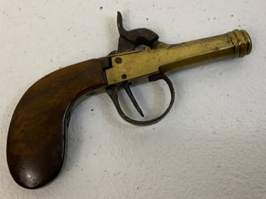 ANTIQUE CIVIL WAR PERIOD LAST DEFENCE BELGIAN BRASS PERCUSSION BOOT PISTOL