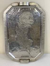 VINTAGE USA TRADE CONTINENTAL MARK HAND WROUGHT ALUMINUM CRYSANTHEMUM TRAY