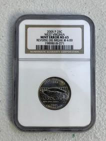 USA 2005 25C WEST VIRGINIA MINT ERROR GRADED COIN