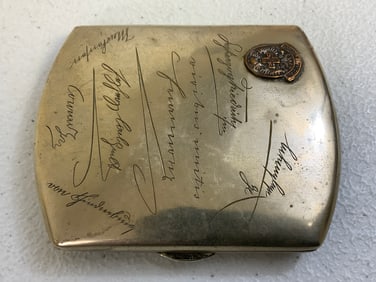 WWI AUSRO HUNGARIAN EMPIRE MEDICAL OFFICERS ENGRAVED SIGNATURES RED CROSS ALPACCA SIGARETTE CASE
