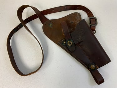 WWII US MILITARY COLT 1911 BROWN LEATHER SHOULDER HOLSTER NAMED AND UNIT MARKED