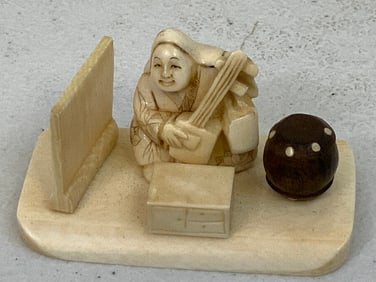 JAPAN BONE CARVED FIGURINE ARTIST SIGNED