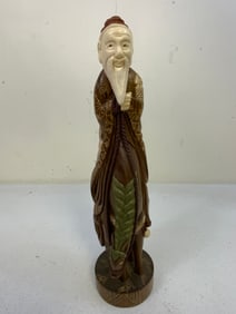 VINTAGE ASIAN DECORATED BONE AND WOOD STATUE