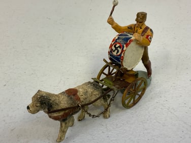 GERMAN NAZI PERIOD LINEOL / ELASTOLIN TOY SOLDIER ARMY DRUMMER WITH DOG