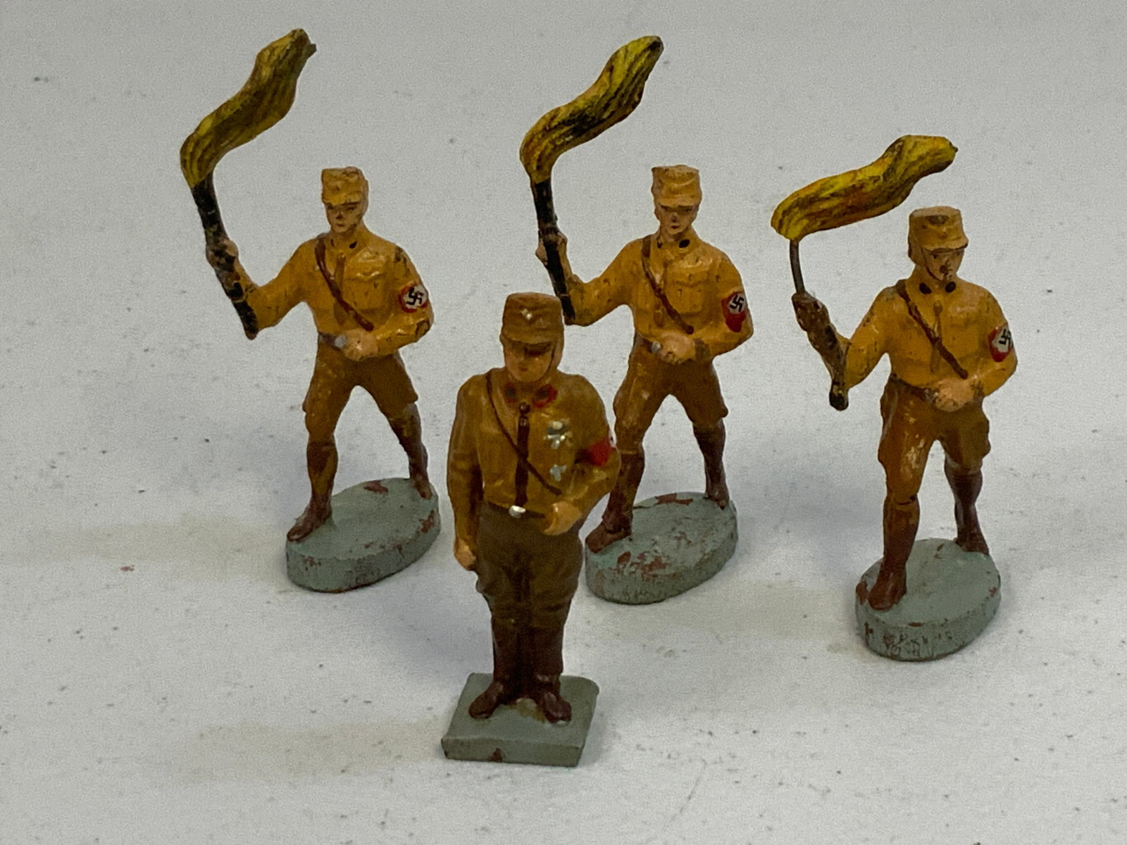 GERMAN NAZI PERIOD LINEOL / ELASTOLIN TOY SOLDIERS SA MAN TORCH MARCH: GERMAN NAZI PERIOD LINEOL / ELASTOLIN TOY SOLDIERS SA MAN TORCH MARCH. 3" TALL