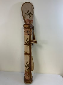 ANTIQUE GOLF BAG WITH SWASTIKA GOOD LUCK SYMBOL