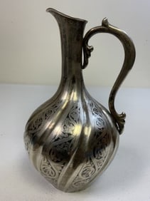 VINTAGE SOVIET RUSSIAN 925 SILVER GEORGIAN STYLE DECORATED WINE PITCHER