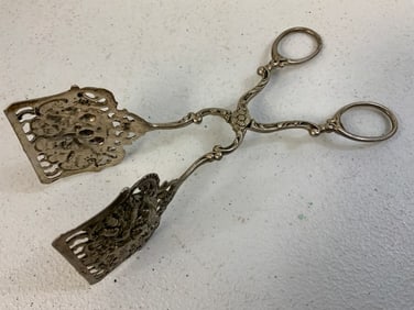 ANTIQUE SILVER SERVING TONGS