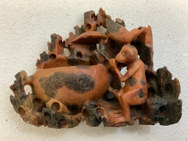 ANTIQUE ASIAN NATURAL SHOUSHAN STONE CARVING SCENERY STATUE SCULPTURE