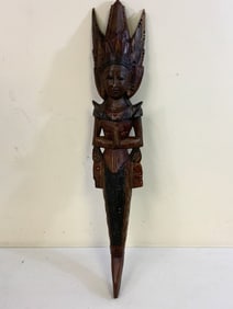 ANTIQUE THAI APSARA WOOD CARVED STATUE FIGURE