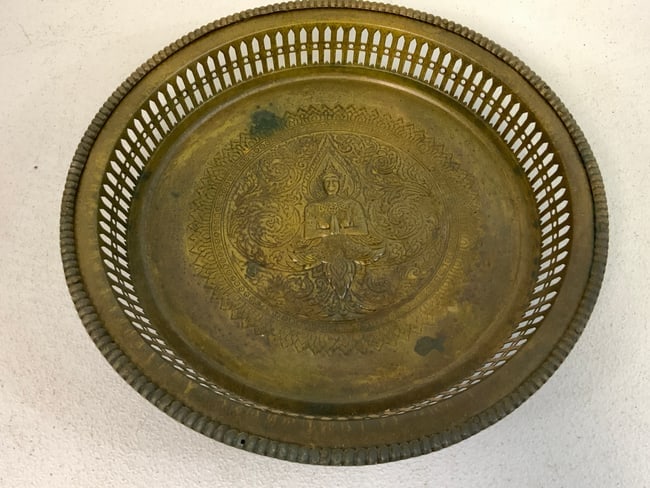 THAILAND ANTIQUE FOOTED BOWL APSARA FAILURE: THAILAND ANTIQUE FOOTED BOWL APSARA FAILURE. 12" DIAM. FROM DR. PAUL D.LYNN COLLECTION