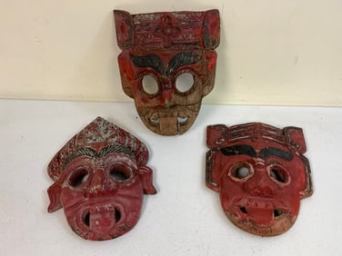 THAILAND ANTIQUE WRATHFUL TEMPLE GUARDIAN MASKS