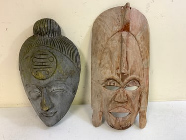 INDONESIA BORNEO TRIBAL DAYAK ANTIQUE CARVED WOOD MASKS.
