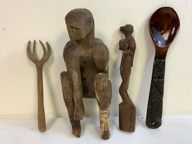 INDONESIA BORNEO TRIBAL DAYAK ANTIQUE WOOD SCULPTURE GUARDIAN HEAD HUNTER AND MORE