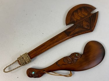 CARVED WOOD MAORU WARRIORS WAR CLUBS