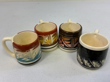 UTE MOUNTAIN NATIVE AMERICAN POTTERY MUGS COFFEE CUPS NAVAJO SIGNED