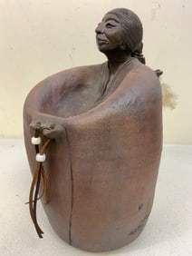 VINTAGE ARTIST SIGNED NATIVE AMERICAN LARGE PURPLE CLAY STATUE
