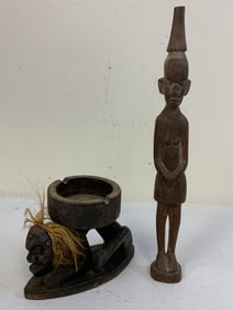 AFRIKA LOT OF 2 VINTAGE AFRICAN CARVED WOOD ITEMS
