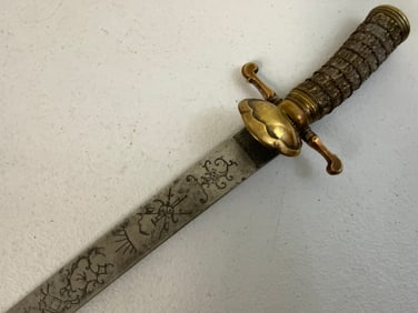 ANTIQUE GERMAN HUNTING DAGGER SHORT SWORD HIRSCHFANGER WITH ETCHED BLADE
