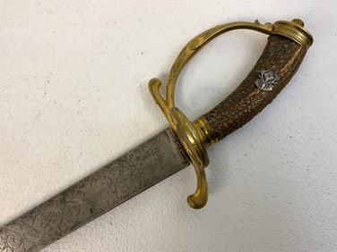 ANTIQUE GERMAN HUNTING DAGGER SHORT SWORD HIRSCHFANGER WITH ETCHED BLADE